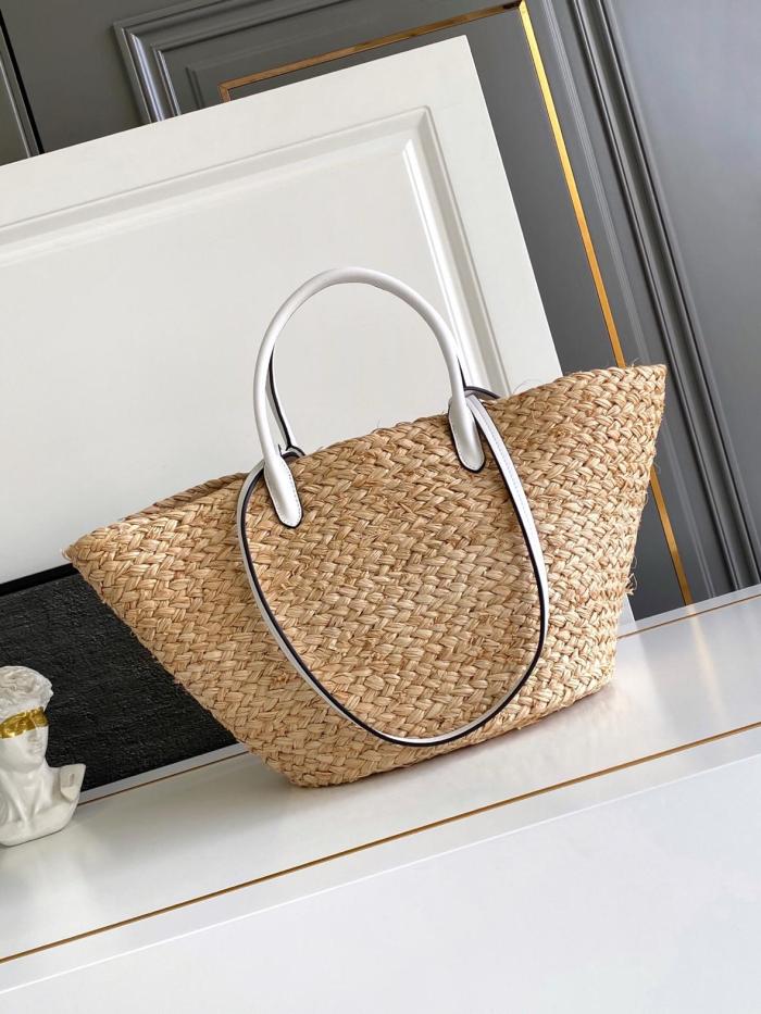 PRADA Raffia One Shoulder Handbag Large Women's Tan & White 1BG470_2CXQ_F0N86 size L25cm W15cm H25cm