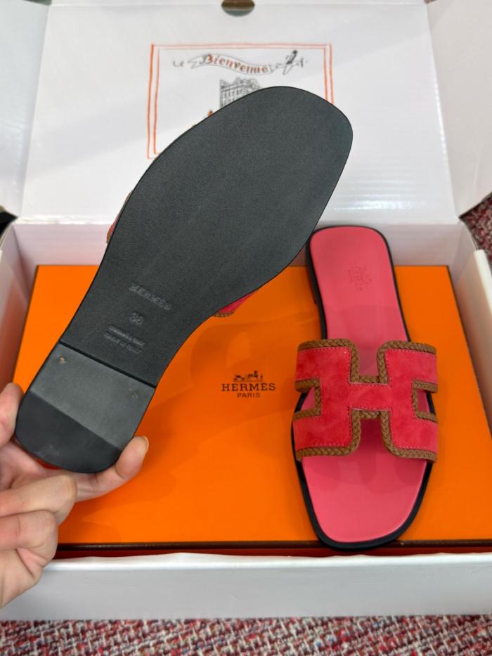 HERMES Oran Slide Slippers 1cm Women's Pomegranate Powder