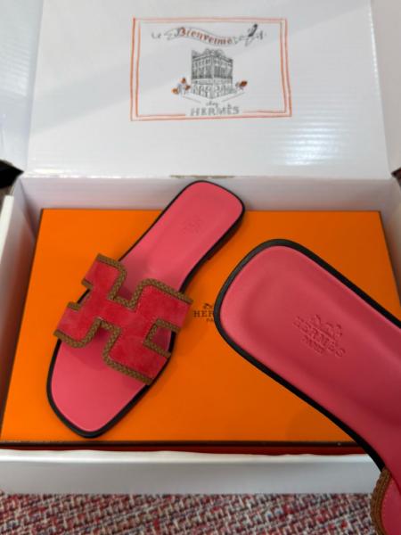 HERMES Oran Slide Slippers 1cm Women's Pomegranate Powder