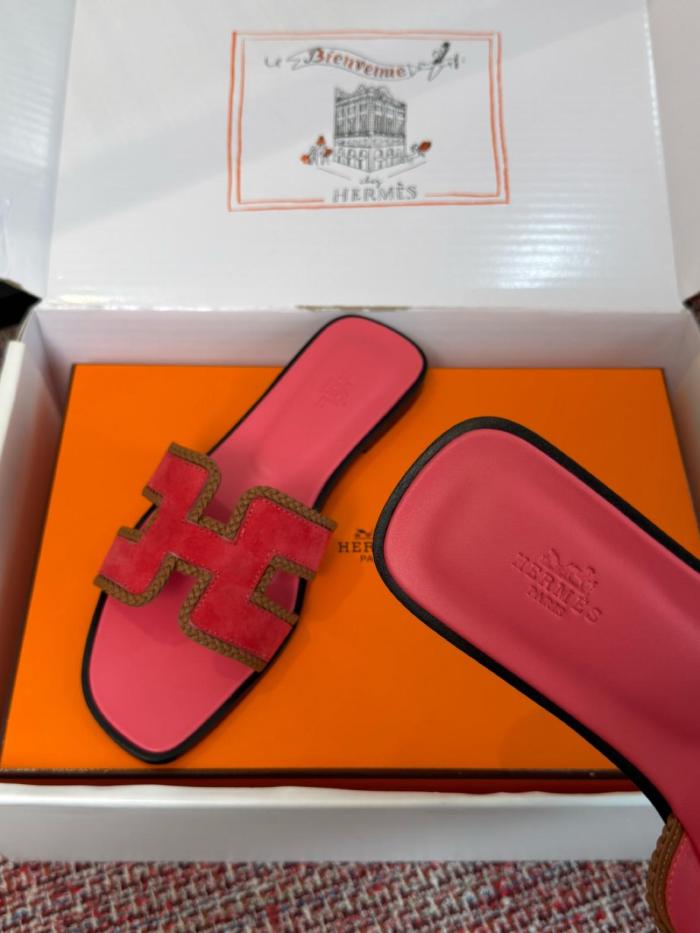 HERMES Oran Slide Slippers 1cm Women's Pomegranate Powder