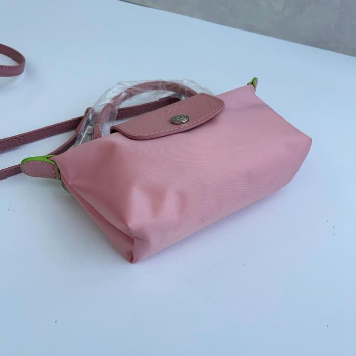 LONGCHAMP Le Pliage Green Cow Leather Trim Dumpling Bag Handbag Small Women's Pink 34175919P75 size L17.02cm W5.59cm H10.92cm
