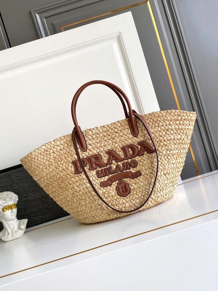 PRADA Raffia With Leather One Shoulder Handbag Large Women's Natural Cognac 1BG470_2CXQ_F0A5T_V_GOO size L25cm W15cm H25cm
