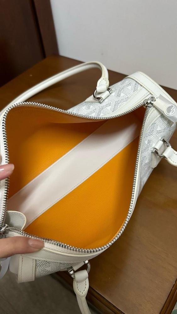 GOYARD Goyardine Canvas With Chevroches Calfskin Baguette Bag Shoulder Bag Women's White BONBONPMLTY-50CL50P size L30cm W10.5cm H12cm