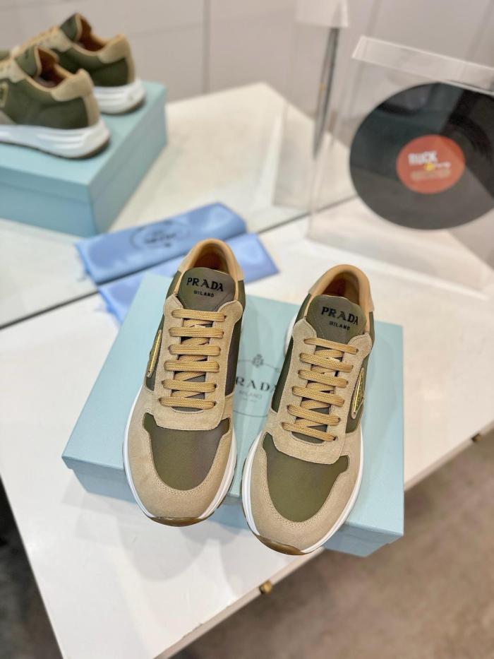 PRADA PRAX 1 Suede Low top Casual Shoes Men's Beige Green