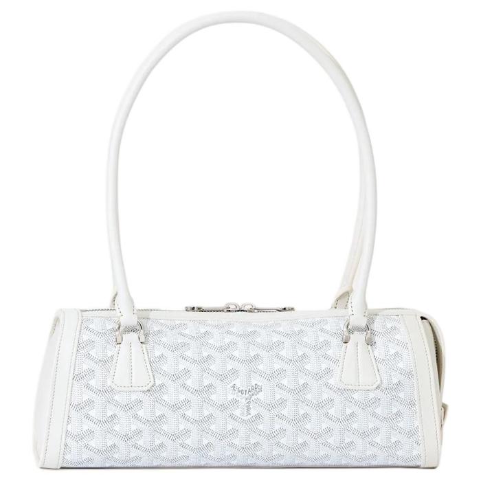 GOYARD Goyardine Canvas With Chevroches Calfskin Baguette Bag Shoulder Bag Women's White BONBONPMLTY-50CL50P size L30cm W10.5cm H12cm