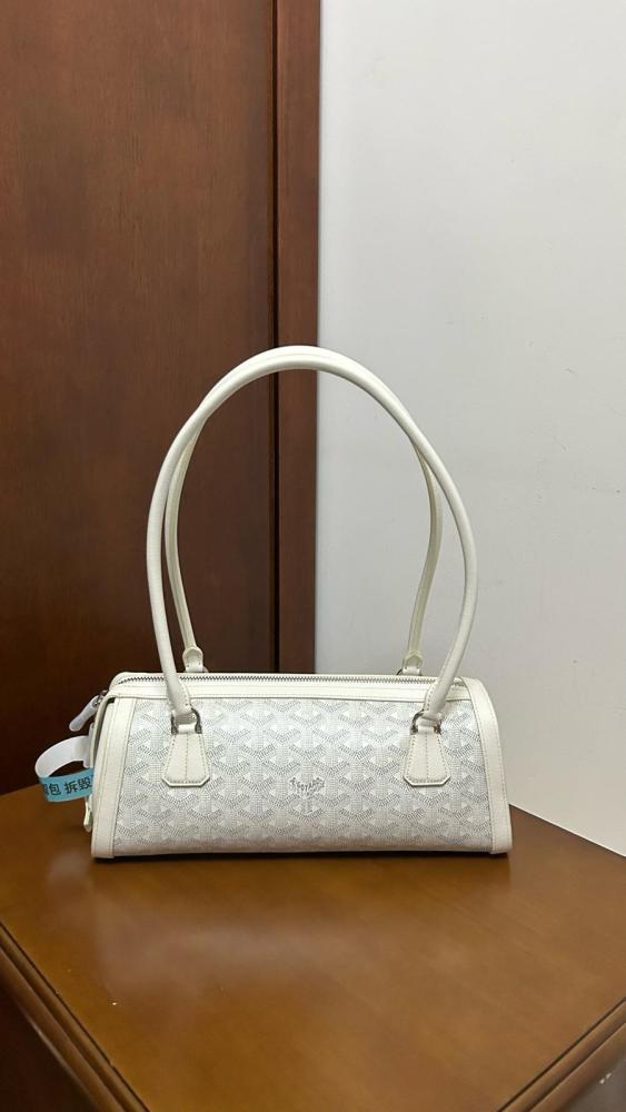 GOYARD Goyardine Canvas With Chevroches Calfskin Baguette Bag Shoulder Bag Women's White BONBONPMLTY-50CL50P size L30cm W10.5cm H12cm
