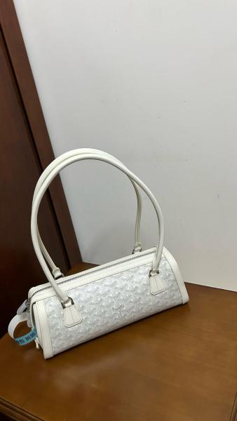 GOYARD Goyardine Canvas With Chevroches Calfskin Baguette Bag Shoulder Bag Women's White BONBONPMLTY-50CL50P size L30cm W10.5cm H12cm