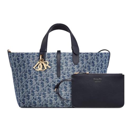 DIOR Toujours Oblique Jacquard Fabric Native Bag, One Shoulder Handbag Medium Women's Blue M2821ODCE-M49E size L28.5cm W17cm H21.5cm