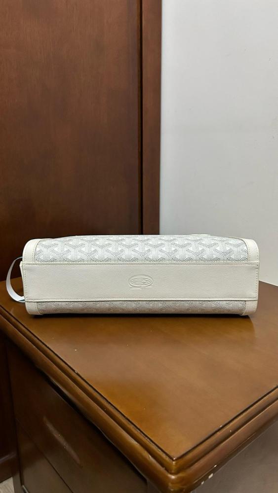 GOYARD Goyardine Canvas With Chevroches Calfskin Baguette Bag Shoulder Bag Women's White BONBONPMLTY-50CL50P size L30cm W10.5cm H12cm