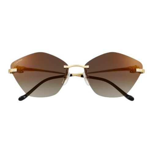 CARTIER Metal Irregular Shape Sunglasses Unisex Gold