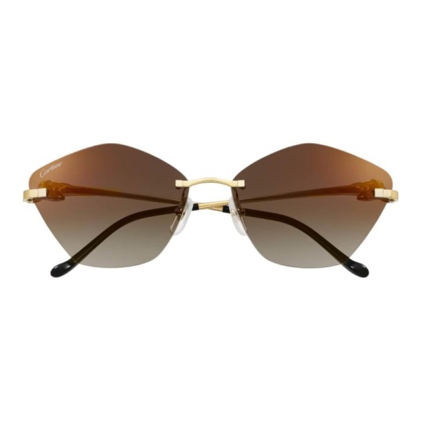 CARTIER Metal Irregular Shape Sunglasses Unisex Gold