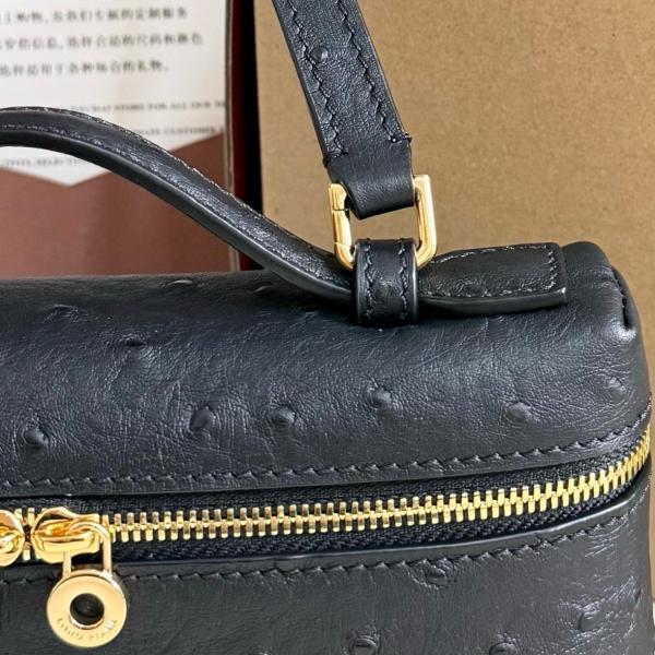 Loro Piana ExtraPocket Ostrich Leather Handbag Women's Black FAN4199804L size L19 W6.5 H11cm
