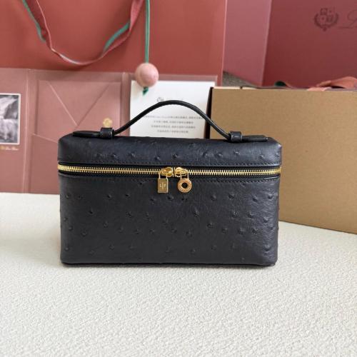Loro Piana ExtraPocket Ostrich Leather Handbag Women's Black FAN4199804L size L19 W6.5 H11cm