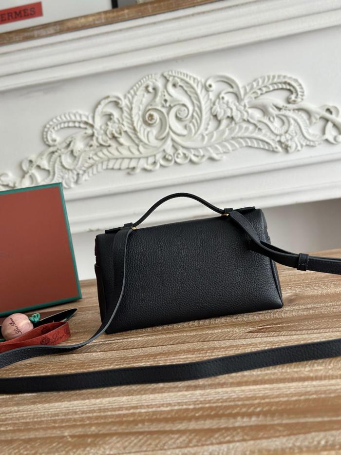 Loro Piana ExtraPocket Leather One Shoulder Handbag Women's Black FAN4045-8000 size L20 W6 H11cm