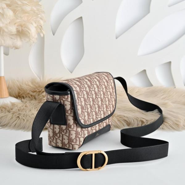 DIOR Cow Leather Messenger Bag, Shoulder Bag, Crossbody Bag Mini Unisex Brown 2DBCA627YUS-H45E size L20cm W7.5cm H16cm