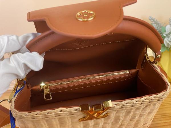 LOUIS VUITTON Capucines Rattan With Cow Leather Handbag Mini Women's Beige & Brown M28542 size L26.9cm W8.9cm H18cm
