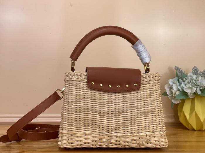 LOUIS VUITTON Capucines Rattan With Cow Leather Handbag Mini Women's Beige & Brown M28542 size L26.9cm W8.9cm H18cm