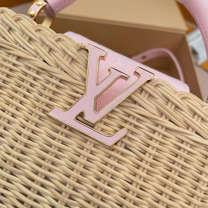LOUIS VUITTON Capucines Rattan Denim Fabric Shoulder Bag, Crossbody Bag, Handbag Mini Women's Beige & Pink M28548 size L21cm W8cm H13.6cm