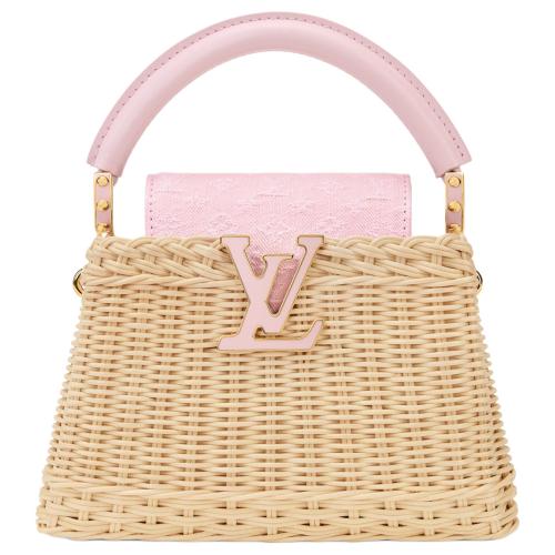 LOUIS VUITTON Capucines Rattan Denim Fabric Shoulder Bag, Crossbody Bag, Handbag Mini Women's Beige & Pink M28548 size L21cm W8cm H13.6cm