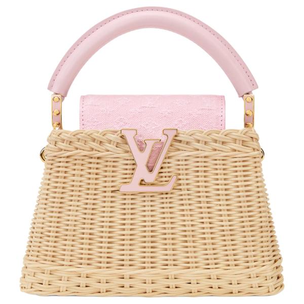 LOUIS VUITTON Capucines Rattan Denim Fabric Shoulder Bag, Crossbody Bag, Handbag Mini Women's Beige & Pink M28548 size L21cm W8cm H13.6cm