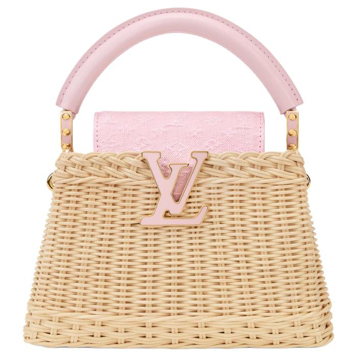 LOUIS VUITTON Capucines Rattan Denim Fabric Shoulder Bag, Crossbody Bag, Handbag Mini Women's Beige & Pink M28548 size L21cm W8cm H13.6cm