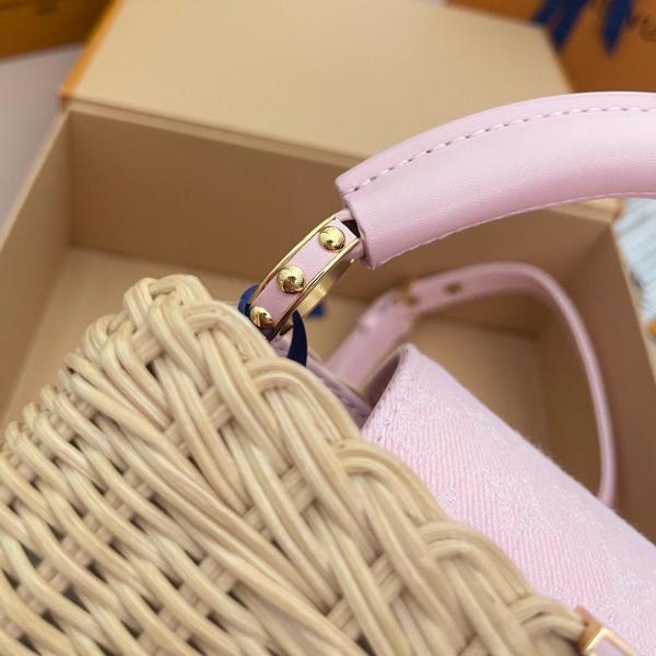 LOUIS VUITTON Capucines Rattan Denim Fabric Shoulder Bag, Crossbody Bag, Handbag Mini Women's Beige & Pink M28548 size L21cm W8cm H13.6cm