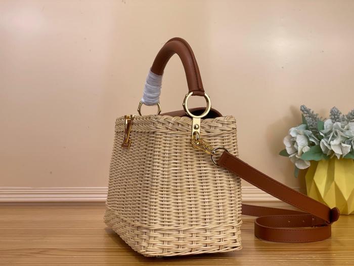 LOUIS VUITTON Capucines Rattan With Cow Leather Handbag Mini Women's Beige & Brown M28542 size L26.9cm W8.9cm H18cm