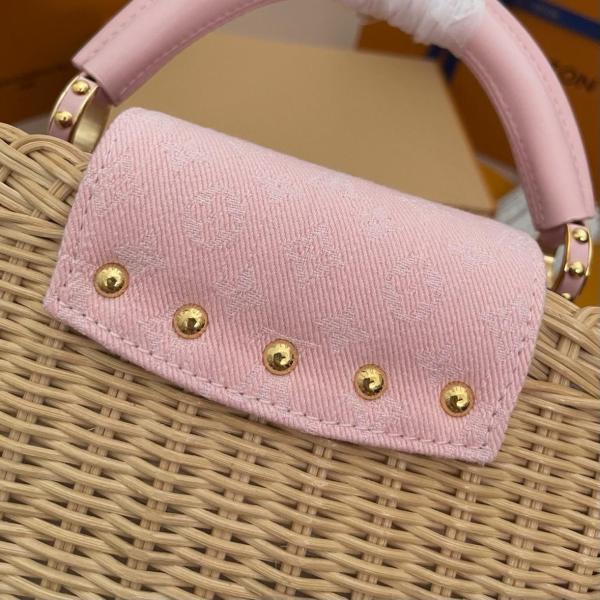LOUIS VUITTON Capucines Rattan Denim Fabric Shoulder Bag, Crossbody Bag, Handbag Mini Women's Beige & Pink M28548 size L21cm W8cm H13.6cm