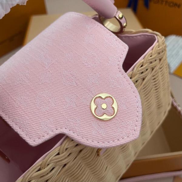 LOUIS VUITTON Capucines Rattan Denim Fabric Shoulder Bag, Crossbody Bag, Handbag Mini Women's Beige & Pink M28548 size L21cm W8cm H13.6cm