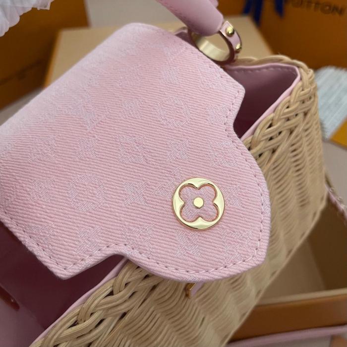 LOUIS VUITTON Capucines Rattan Denim Fabric Shoulder Bag, Crossbody Bag, Handbag Mini Women's Beige & Pink M28548 size L21cm W8cm H13.6cm