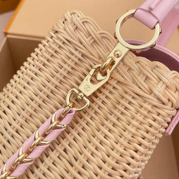 LOUIS VUITTON Capucines Rattan Denim Fabric Shoulder Bag, Crossbody Bag, Handbag Mini Women's Beige & Pink M28548 size L21cm W8cm H13.6cm