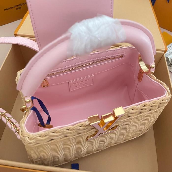 LOUIS VUITTON Capucines Rattan Denim Fabric Shoulder Bag, Crossbody Bag, Handbag Mini Women's Beige & Pink M28548 size L21cm W8cm H13.6cm