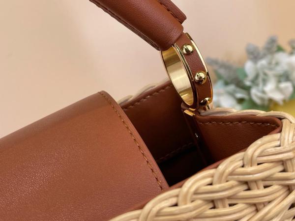 LOUIS VUITTON Capucines Rattan With Cow Leather Handbag Mini Women's Beige & Brown M28542 size L26.9cm W8.9cm H18cm