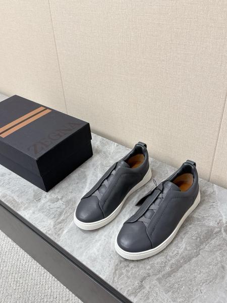Ermenegildo Zegna Triple Stitch Leather Low top Skateboard Shoes Men's Dark Gray
