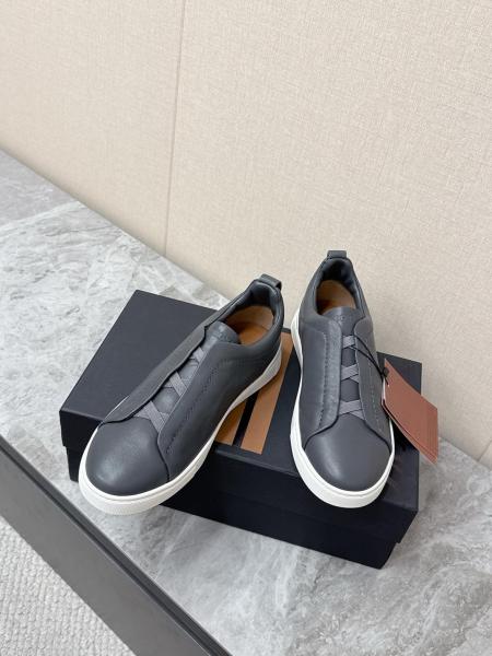 Ermenegildo Zegna Triple Stitch Leather Low top Skateboard Shoes Men's Dark Gray