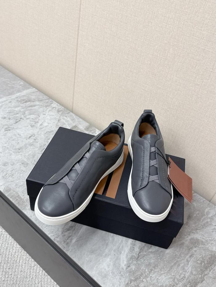 Ermenegildo Zegna Triple Stitch Leather Low top Skateboard Shoes Men's Dark Gray