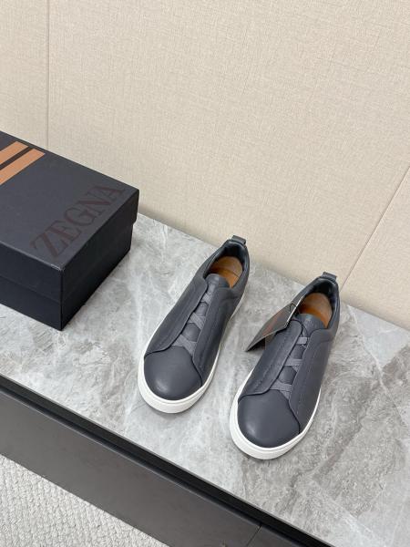 Ermenegildo Zegna Triple Stitch Leather Low top Skateboard Shoes Men's Dark Gray