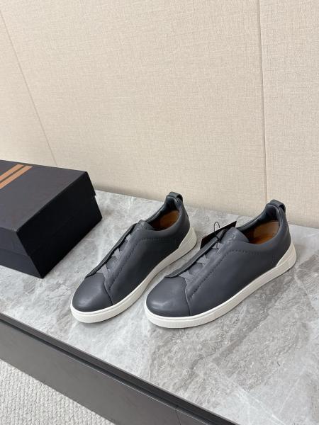 Ermenegildo Zegna Triple Stitch Leather Low top Skateboard Shoes Men's Dark Gray