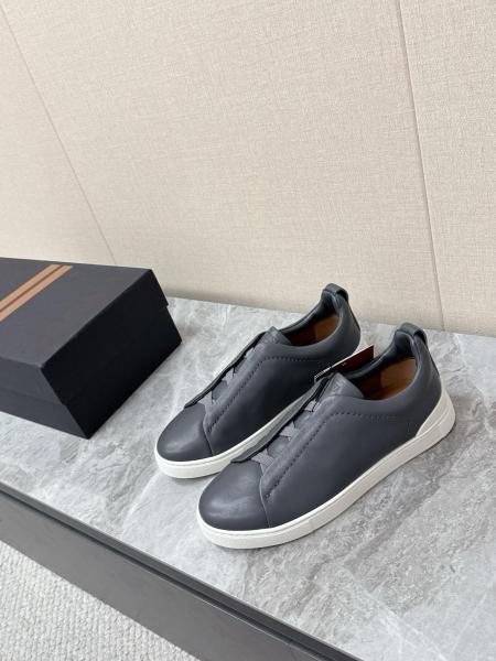 Ermenegildo Zegna Triple Stitch Leather Low top Skateboard Shoes Men's Dark Gray