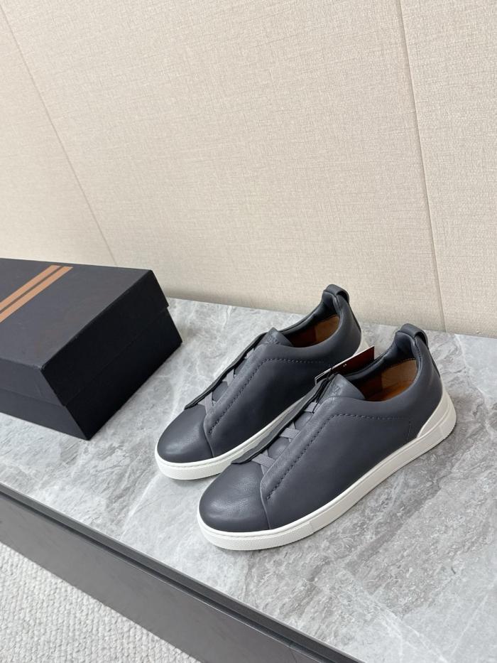 Ermenegildo Zegna Triple Stitch Leather Low top Skateboard Shoes Men's Dark Gray
