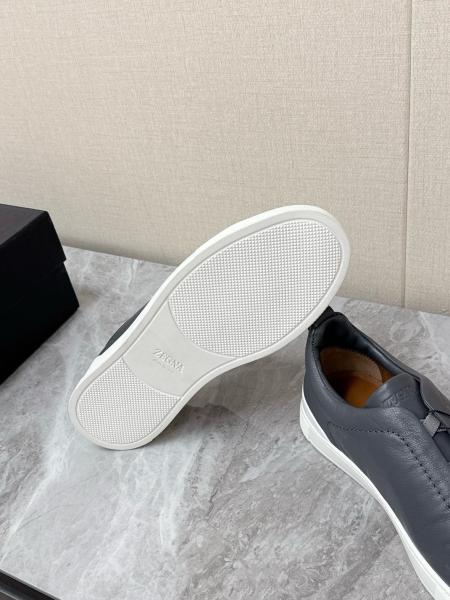Ermenegildo Zegna Triple Stitch Leather Low top Skateboard Shoes Men's Dark Gray
