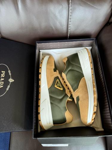 PRADA PRAX 1 Suede Low top Casual Shoes Men's Beige Green