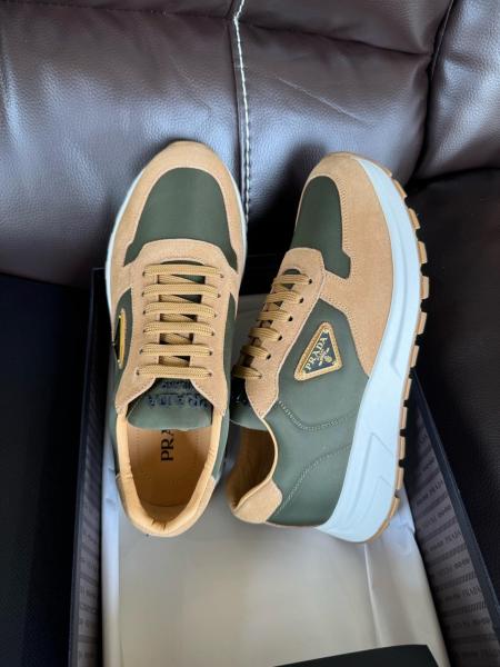 PRADA PRAX 1 Suede Low top Casual Shoes Men's Beige Green