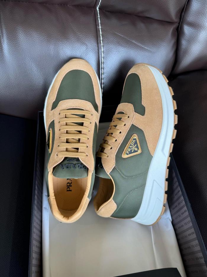 PRADA PRAX 1 Suede Low top Casual Shoes Men's Beige Green