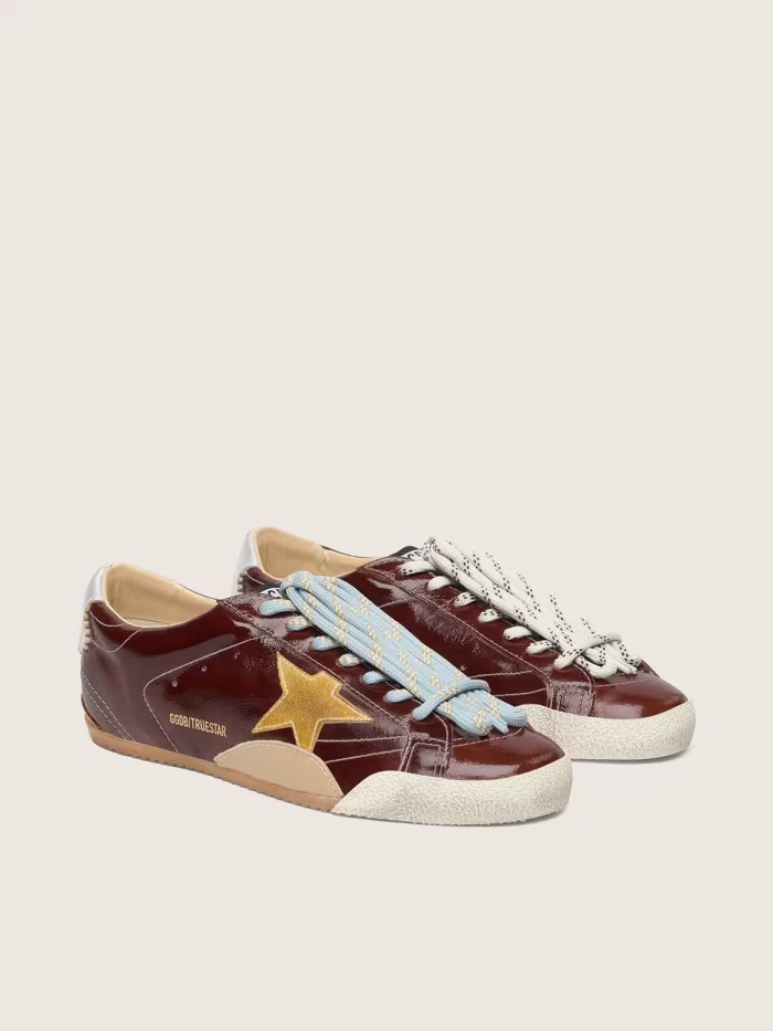 Golden Goose True-Star in burgundy naplak with suede star and silver nappa heel tab