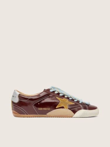 Golden Goose True-Star in burgundy naplak with suede star and silver nappa heel tab