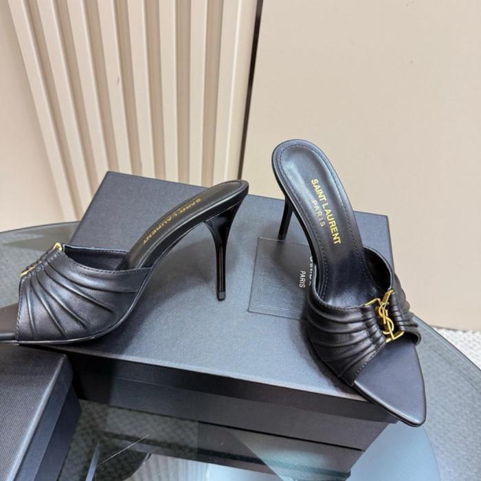SAINT LAURENT Slide Slippers 9cm Women's Black