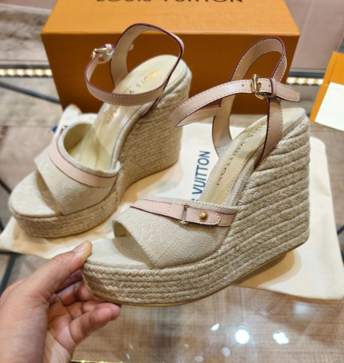 LOUIS VUITTON Helios Leather One Strap Sandals 8.5cm Women's Taupe