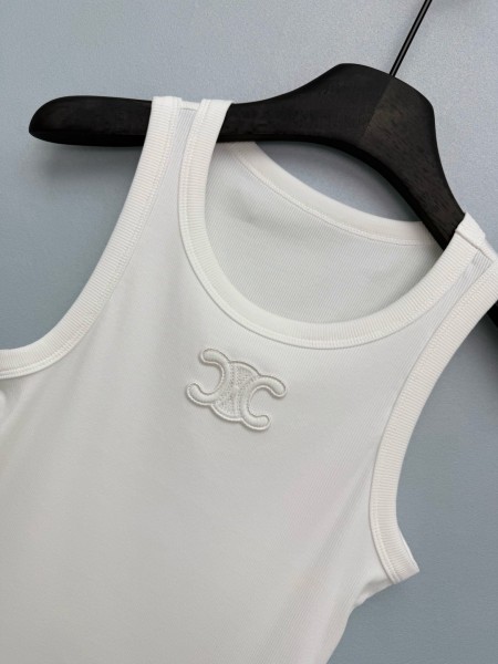 CELINE Triomphe Tank Top In Ribbed Silk Jersey
