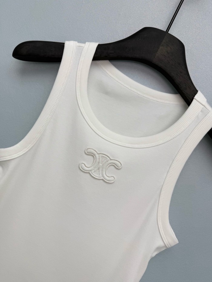 CELINE Triomphe Tank Top In Ribbed Silk Jersey